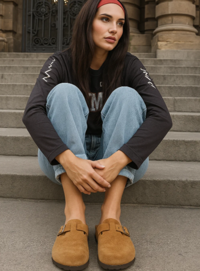 Sandália clog feminina castanho claro