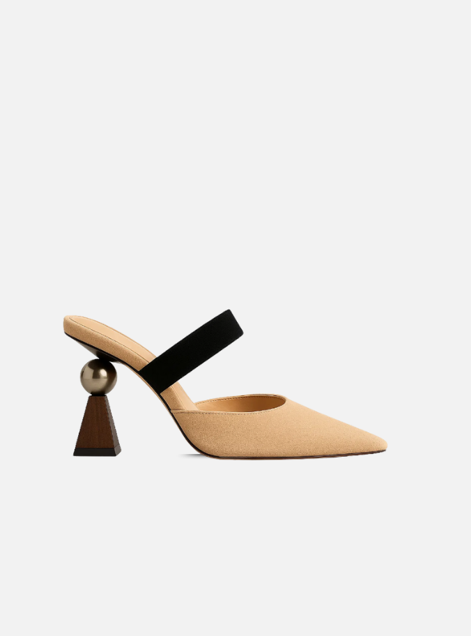 Sapatos femininos exclusivos, mule, salto grosso, abertos, bico fino