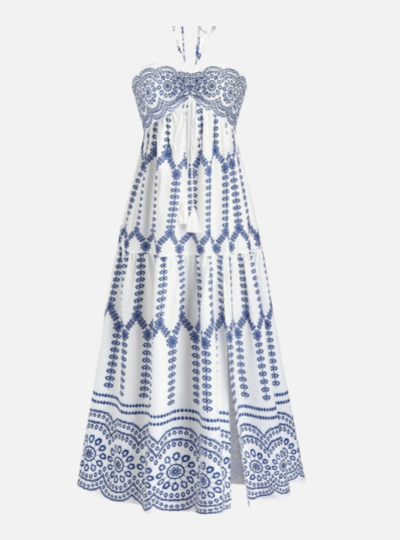 Printed Lace-Up Strapless Dress