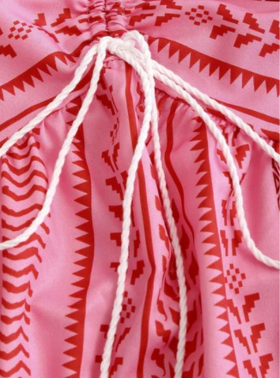 Printed Lace-Up Strapless Dress